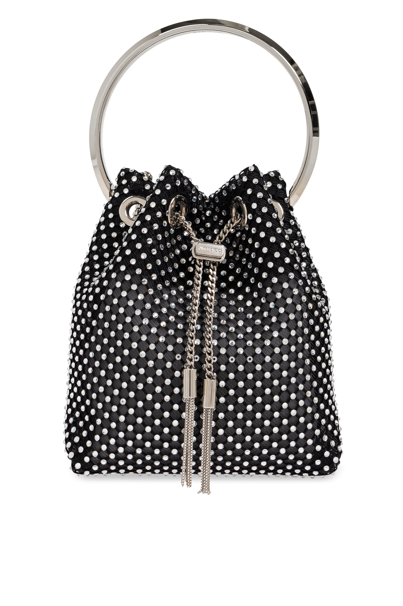 ショルダーバッグ・ポシェット Jimmy Choo SHOULDER BAG (BONBONBCKTEWHUT BLAANTSIL) Bon Bon | Biker Leather Black Bag With Pearl Closure | JIMMY